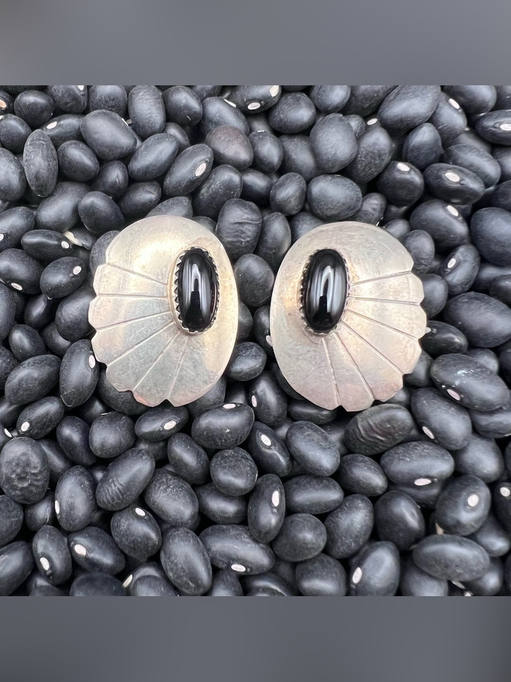Sterling Silver Onyx Concho Fan Earrings
